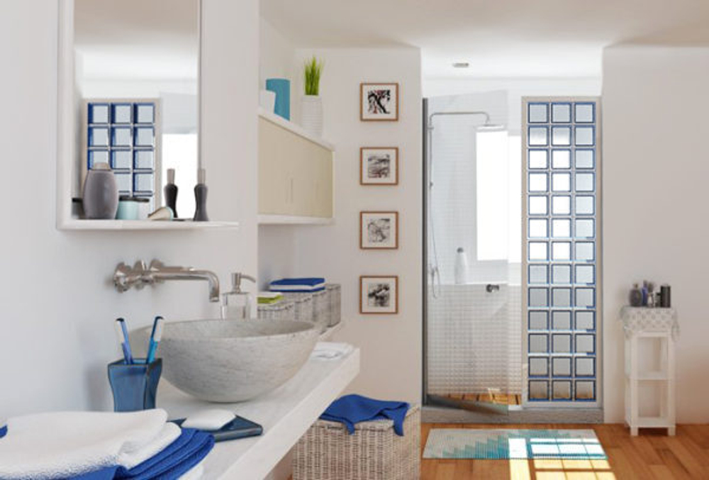 Стеклоблок синий Mini Classic 14.6x14.6x8 см.