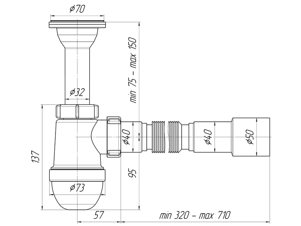 Сифон 1 1/2*40 Ani с гофрой 40*40*50 С0515 АНИ пласт