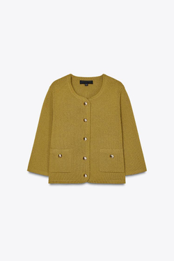 ZARA КАРДИГАН С ЗОЛОТИСТЫМИ ПУГОВИЦАМИ, ФИСТАШКОВЫЙ