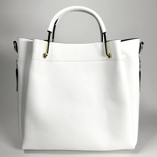 Женская белая сумка из натуральной кожи с металлическими ручками