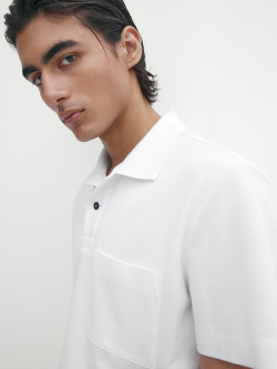 Massimo Dutti Поло из рельефного хлопка с карманом, белый