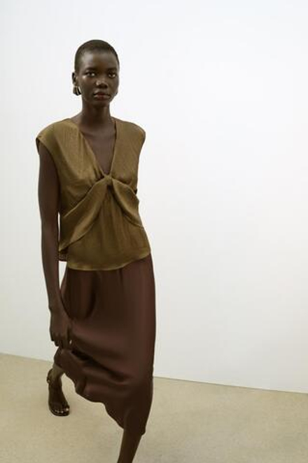 ZARA АТЛАСНЫЙ ТОП С УЗЛОМ, ХАКИ