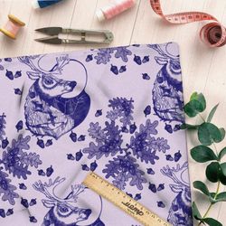 Ткань шелк Армани олень с листьями желудей