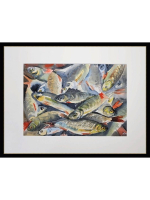 Картина авторская акварельная в паспарту 30х40 см на стену для интерьера "Ладожский улов"