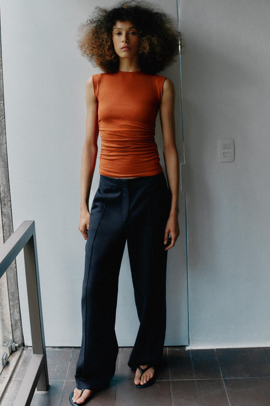 ZARA ТОП С БОКОВЫМИ СБОРКАМИ, ЦВЕТ ЖЖЕНОГО АПЕЛЬСИНА
