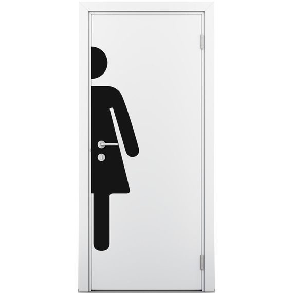 Фото межкомнатной пластиковой влагостойкой двери Poseidon гладкая белая глухая с наклейкой WOMAN