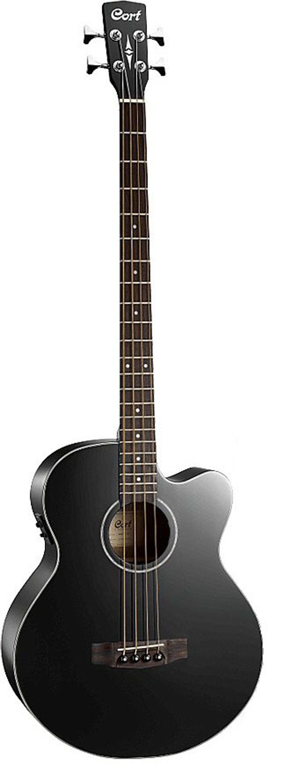 Cort AB850F-BK-BAG Acoustic Bass Series Электро-акустическая бас-гитара, с вырезом, черная, чехол в комплекте.