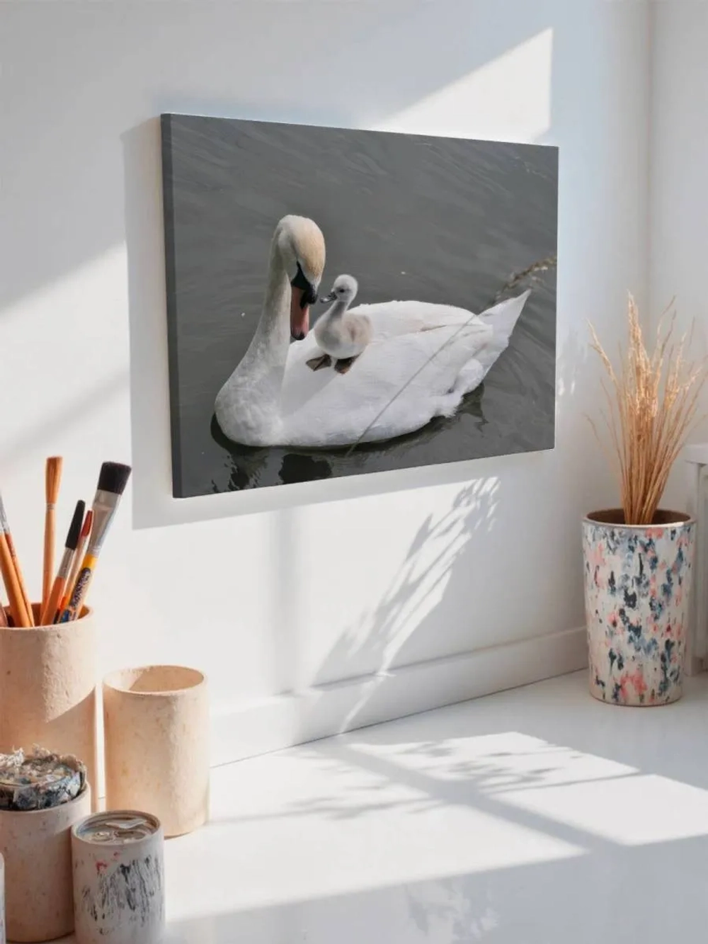 Картина на стену 40 X 50 Лебедь с детенышем