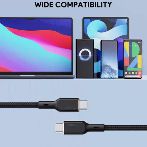 Кабель Aukey USB-C to USB-C 100 Вт 5А 1 м (СB-KCC101) черный