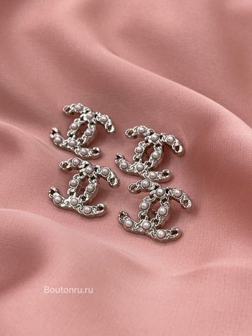 Пуговицы Шан. Серебро Лого косичка жемчуг 18 мм