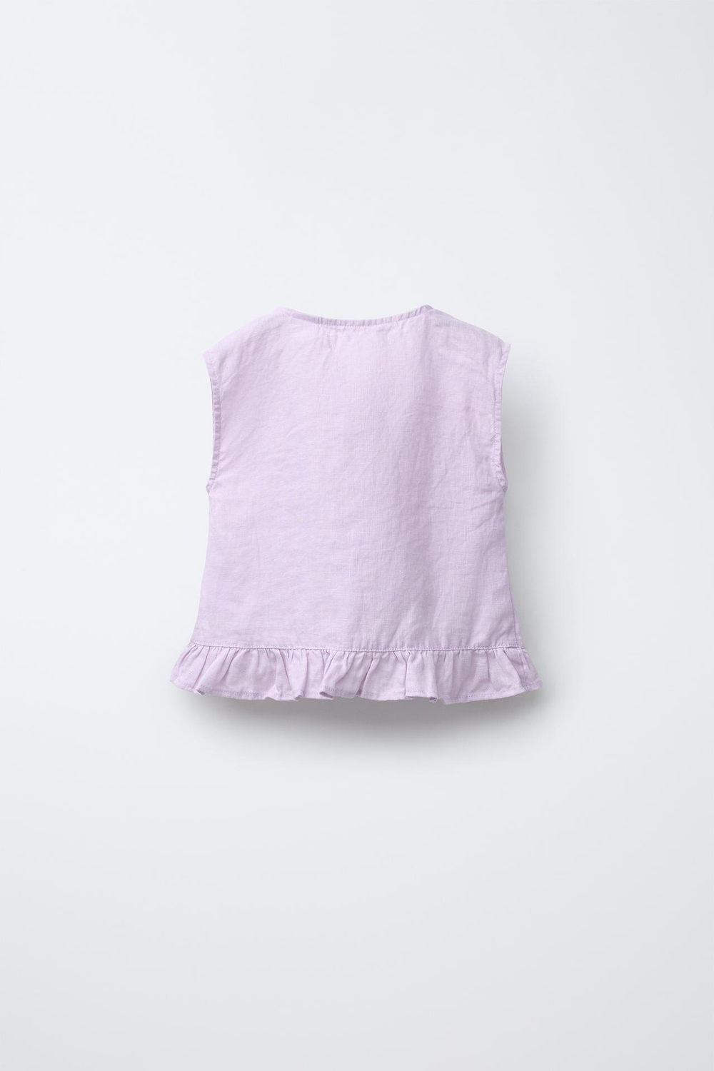 ZARA БЛУЗА ИЗ 100% ЛЬНА С ВОЛАНАМИ, ЦВЕТ МАЛЬВЫ