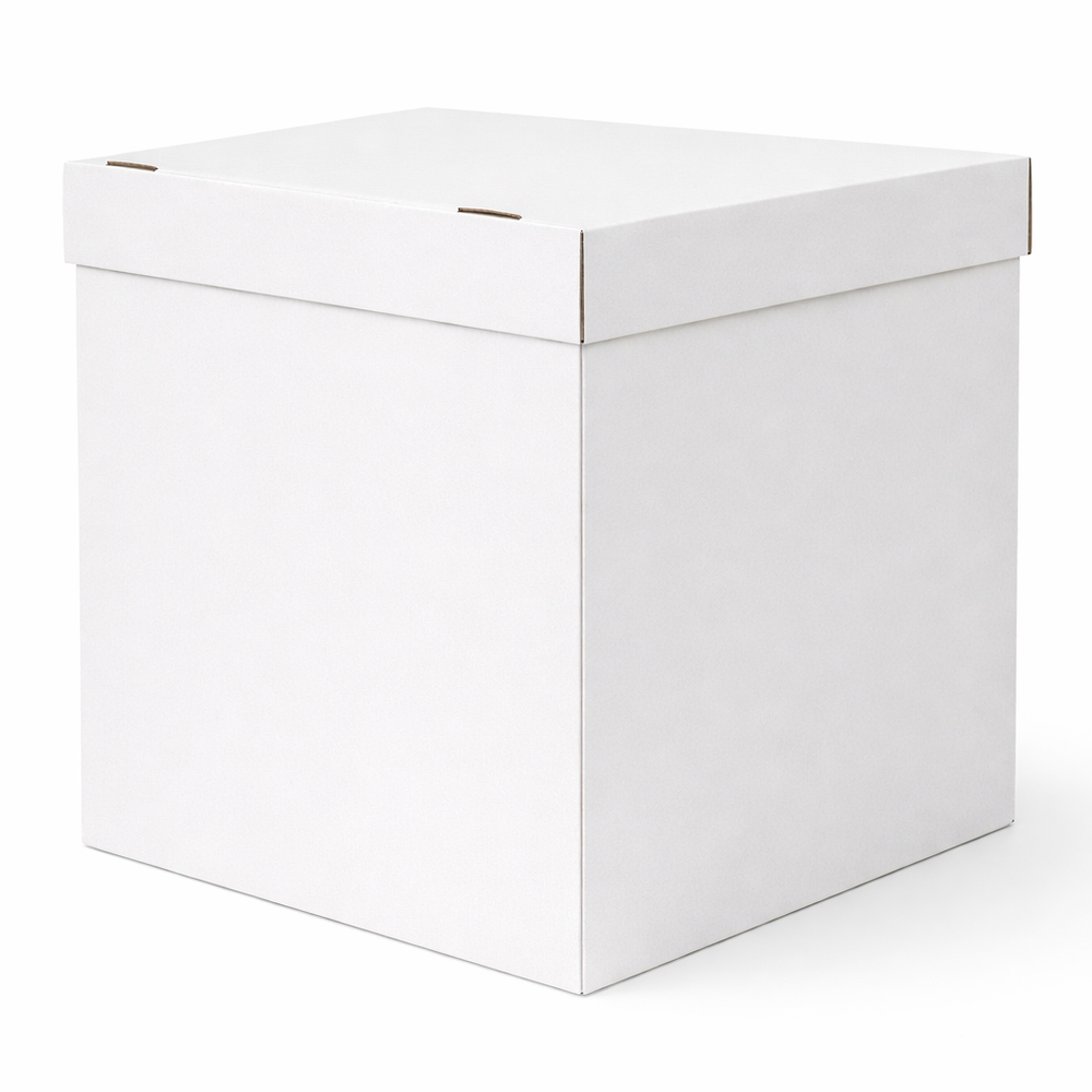 Большая коробка сюрприз для шаров белая (60х80) с надписью и бантом (оформленная) 