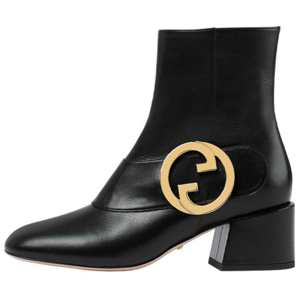 GUCCI Blondie Leather Ankle Boots 5.5cm Women"s Black