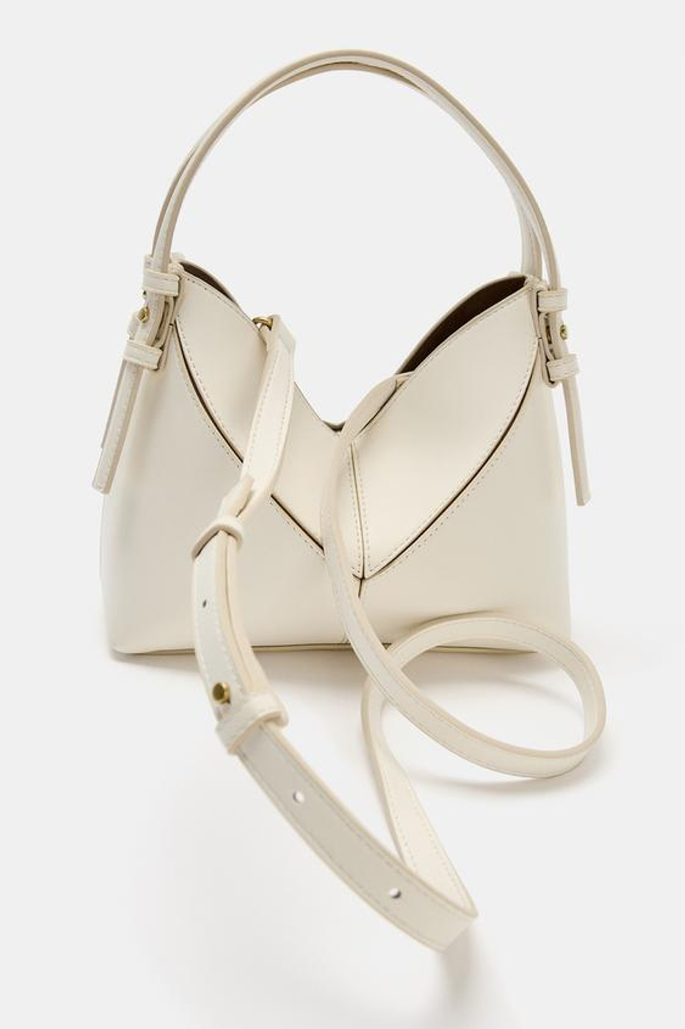 ZARA МИНИ-СУМКА-МЕШОК С ДЕКОРАТИВНОЙ СТРОЧКОЙ, ЭКРЮ