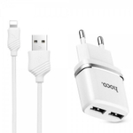 Сетевой адаптер питания HOCO C12 2USB 2.4A + кабель Lightning (белый)