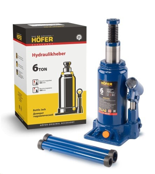Домкрат гидрав. 6 т. выс. 200-385 мм (в коробке) 2 клапана (HOFER)