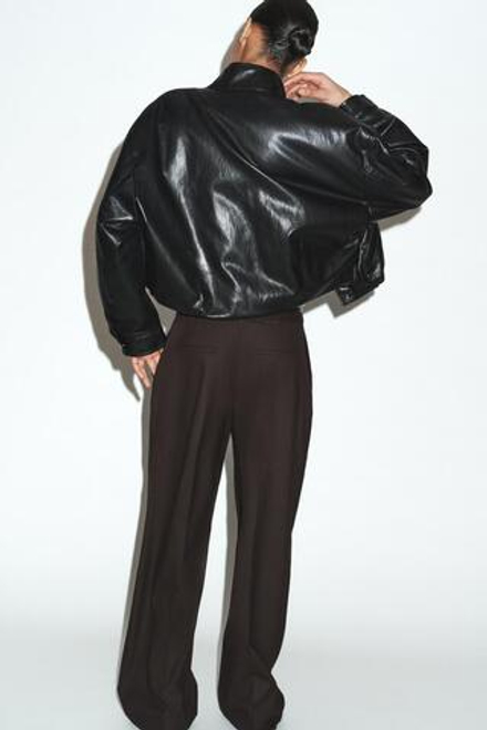 ZARA СТЕГАНЫЙ БОМБЕР ИЗ ИСКУССТВЕННОЙ КОЖИ, ЧЕРНЫЙ