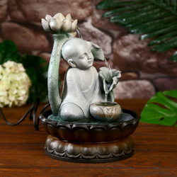 Фонтан настольный от сети, подсветка Маленький Будда с лотосом