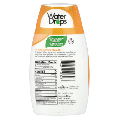 SweetLeaf Stevia, Water Drops®, вкусная стевия, усилитель воды, персик и манго, 48 мл (1,62 жидк. Унции)