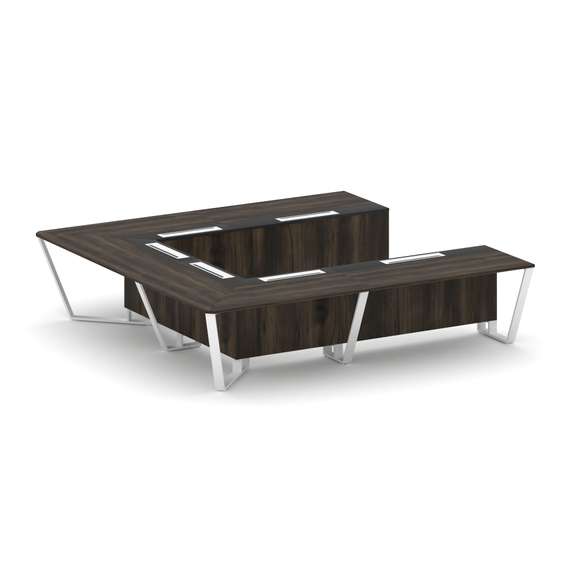 Steel Meet Стол переговорный П-образный KM-PR.B.SP-11P Дуб Мали/Графит Глянец/Металл Белый 3200*3200