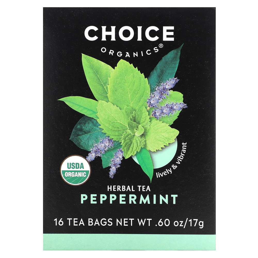 Choice Organic Teas, травяной чай, перечная мята, без кофеина, 16 чайных пакетиков, 17 г (0,60 унции)