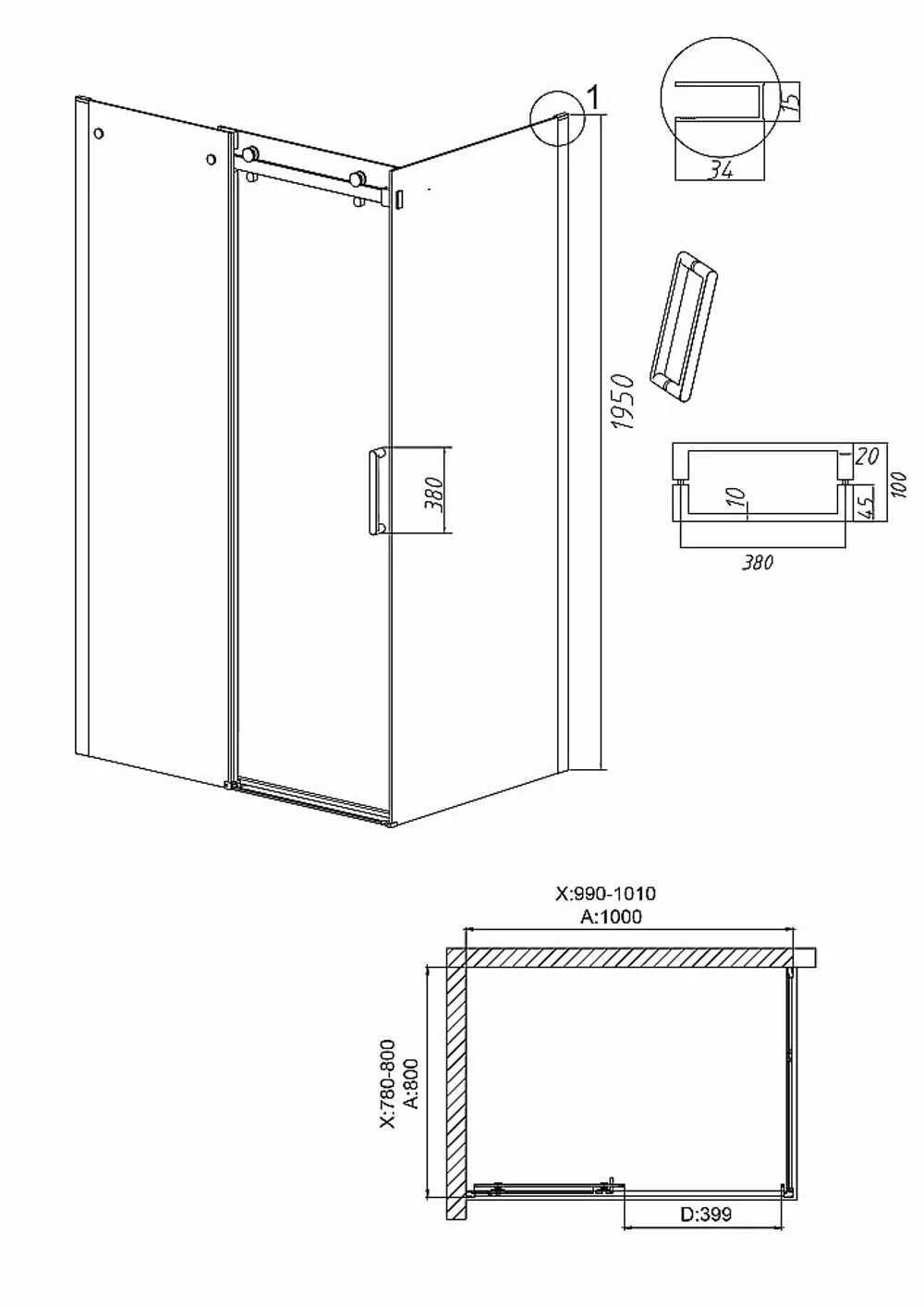 Душевой уголок Grossman Classic 120.K33.04.1080.21.00 100x80 стекло прозрачное/профиль черный матовый