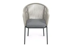 "Лион" стул плетеный из роупа, каркас из стали темно-серый (RAL7024) муар, роуп серый меланж круглый, ткань серая 017