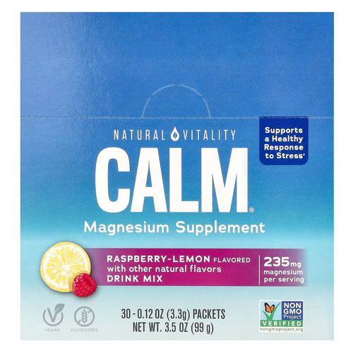 Natural Vitality, CALM®, смесь для приготовления напитка с магнием, малина и лимон, 30 пакетиков по 3,3 г (0,12 унции)