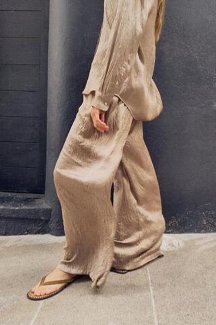 ZARA БРЮКИ ИЗ ЖАТОГО САТИНА, МЯГКИЙ КАШТАНОВЫЙ