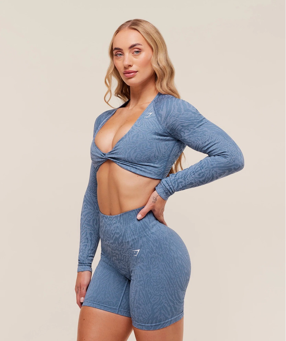 Топ GYMSHARK Adapt Animal Long Sleeve Crop Top Blue