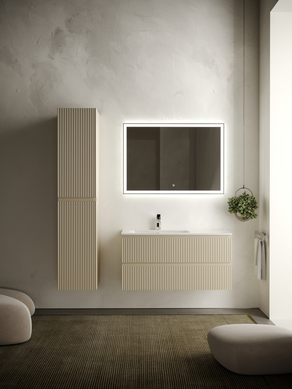 Тумба с раковиной Sancos Snob R 100 см SNR100LCE левая, beige soft
