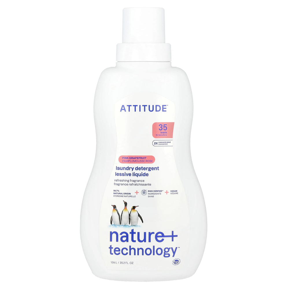 ATTITUDE, Средство для стирки, розовый грейпфрут, 35 загрузок, 1,05 л (35,5 жидк. унц.)