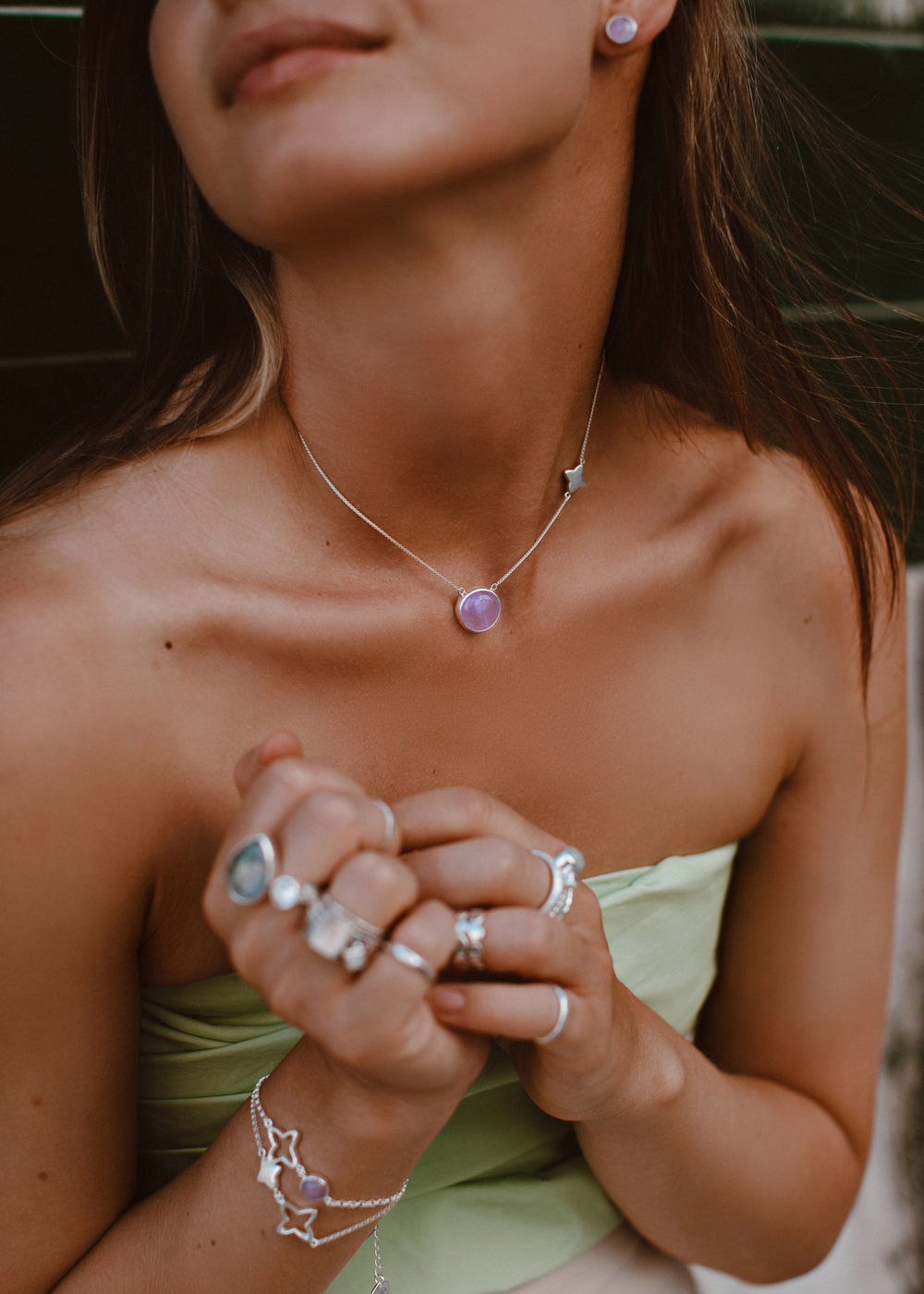 Колье «Трилистник» с лавандовым аметистом