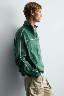 ZARA ВЕЛЮРОВАЯ ТОЛСТОВКА НА МОЛНИИ, ЗЕЛЕНЫЙ