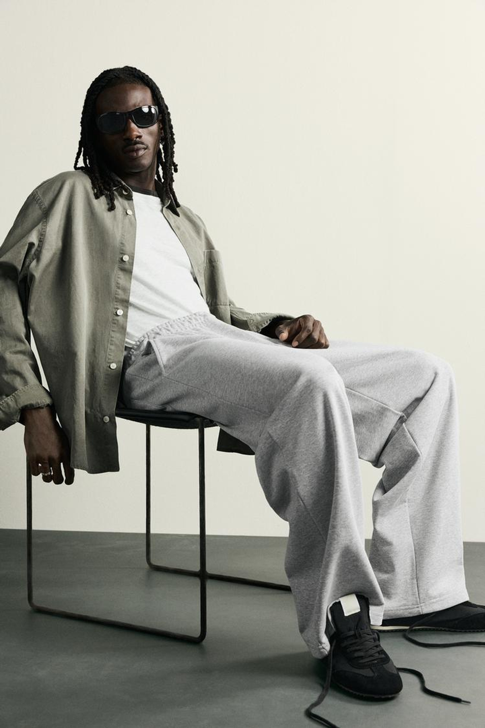 ZARA ДЖОГГЕРЫ WIDE-FIT, СЕРЫЙ МЕЛАНЖ