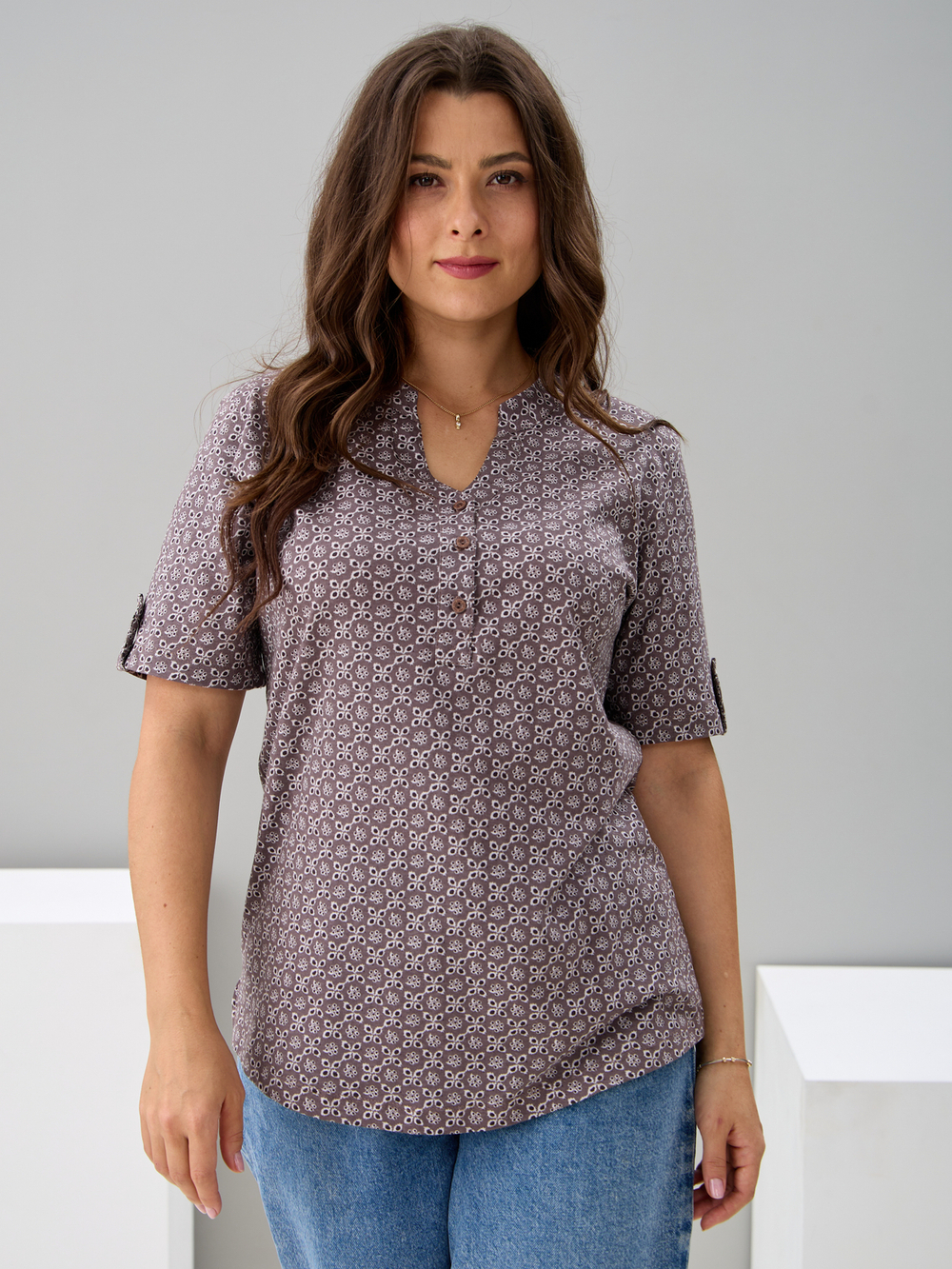 Блузка БЛ-122/ришелье-кофе