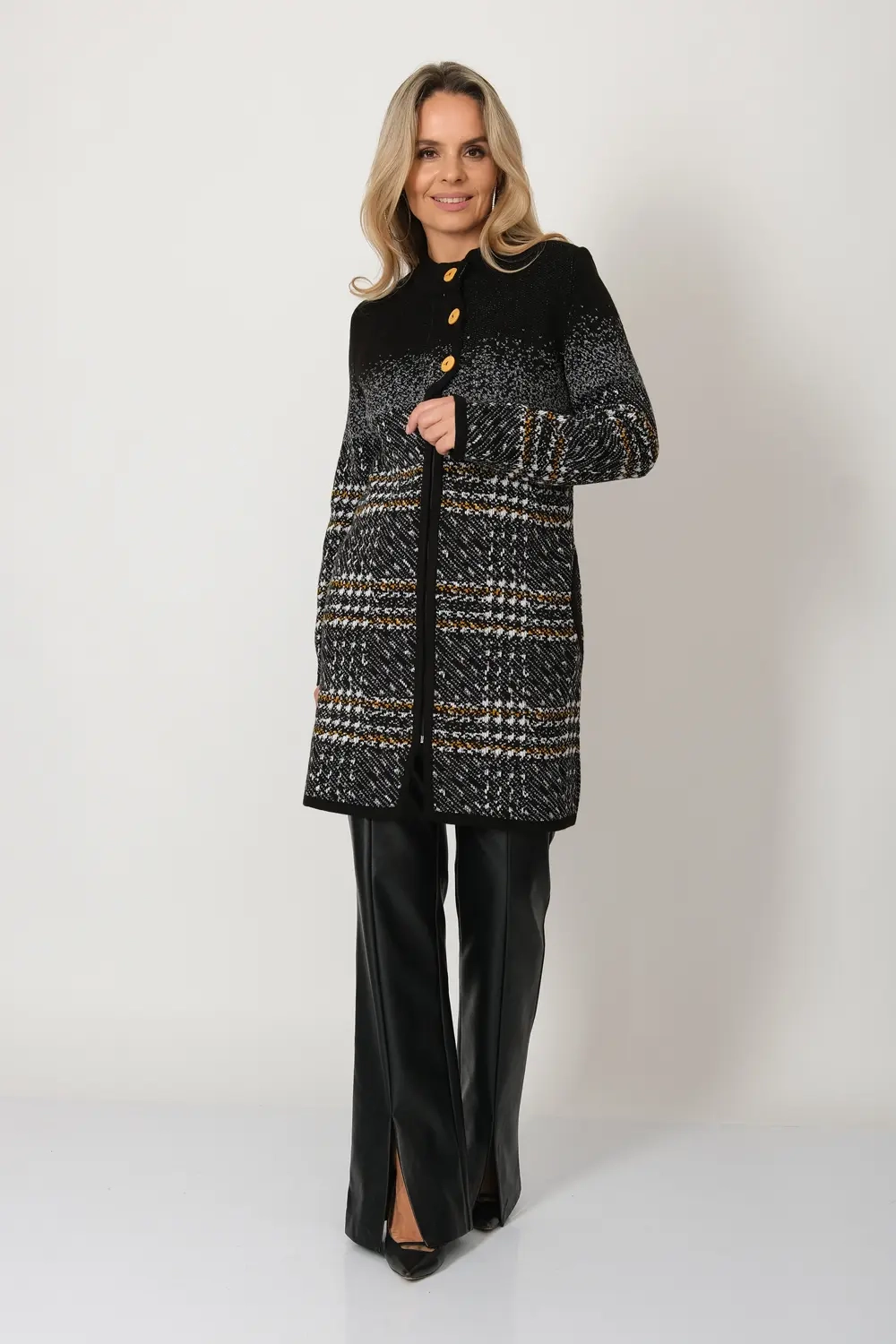 Кардиган В 1742 ст/черно-горчичный