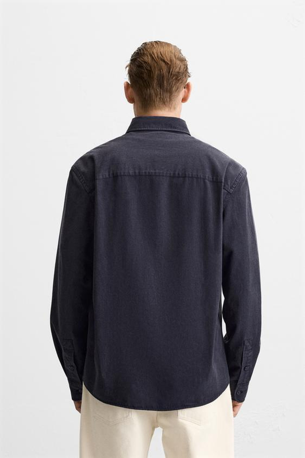 ZARA РУБАШКА ИЗ ХЛОПКА И ЛИОЦЕЛЛА, МОРСКОЙ СИНИЙ