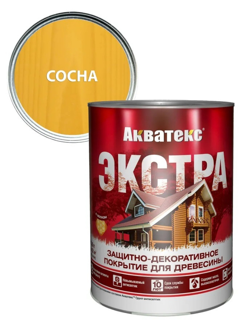 Защитно-декоративное покрытие для дерева АКВАТЕКС ЭКСТРА, сосна, 0.8 л