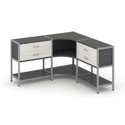 Shelf System Трехсекционный угловой стеллаж двухярусный с ящиками SN.STMU-231 Антрацит/Дуб Наварра/М