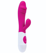 Ярко-розовый вибратор Area с клиторальным стимулятором - 19,5 см. (Цвет: ярко-розовый)