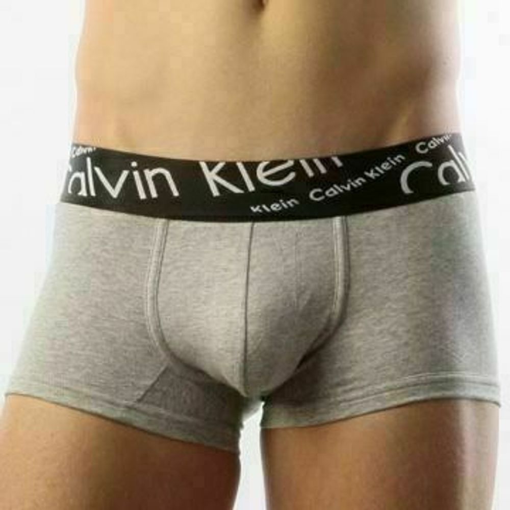 Мужские трусы боксеры серые с черной косой резинкой Calvin Klein Black Waistband Italics Boxer Grey