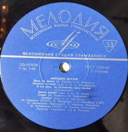 Винтажная виниловая пластинка LP Сборник Мелодии Друзей (СССР 1971)