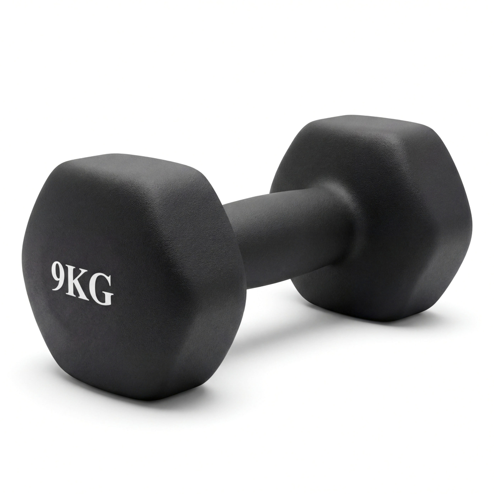 Гантель неразборная гексагональная неопрен 9 кг (черная) VictoryFit VF-DHN090