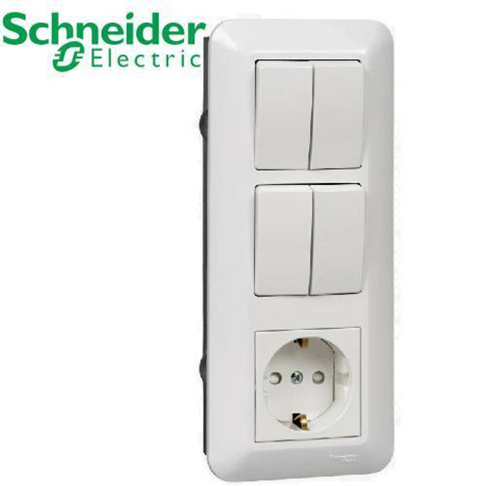 Блок: выкл. 2кл + выкл. 2кл + розетка Schneider BK2VR-008B-BI