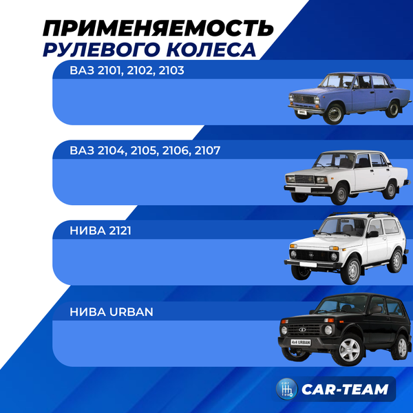 Руль "Барс" со вставками черный лак на ВАЗ 2101, 2104, 2105, 2106, 2107, Нива 4x4