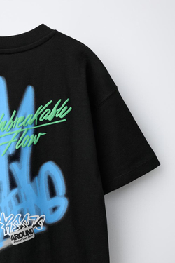 ZARA ФУТБОЛКА С ПРИНТОМ, ЧЕРНЫЙ