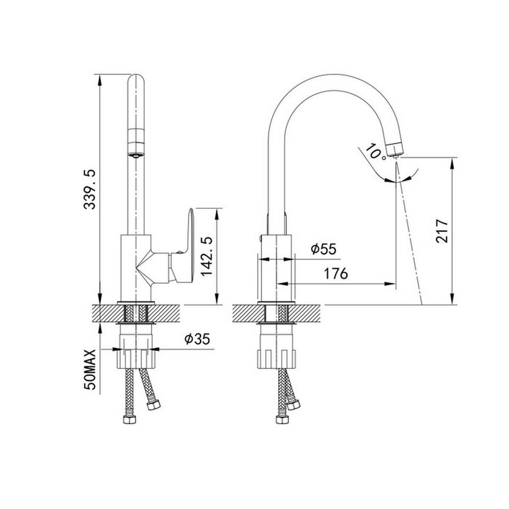 Смеситель для кухни 35к IDDIS CUBBLFJi05 "Cuba" с вых для пит. фильтра выс.пов.излив ЧЕРНЫЙ матовый