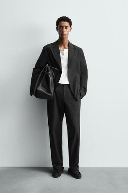 ZARA КОСТЮМНЫЕ БРЮКИ ИЗ ПОПЛИНА, УГОЛЬНЫЙ