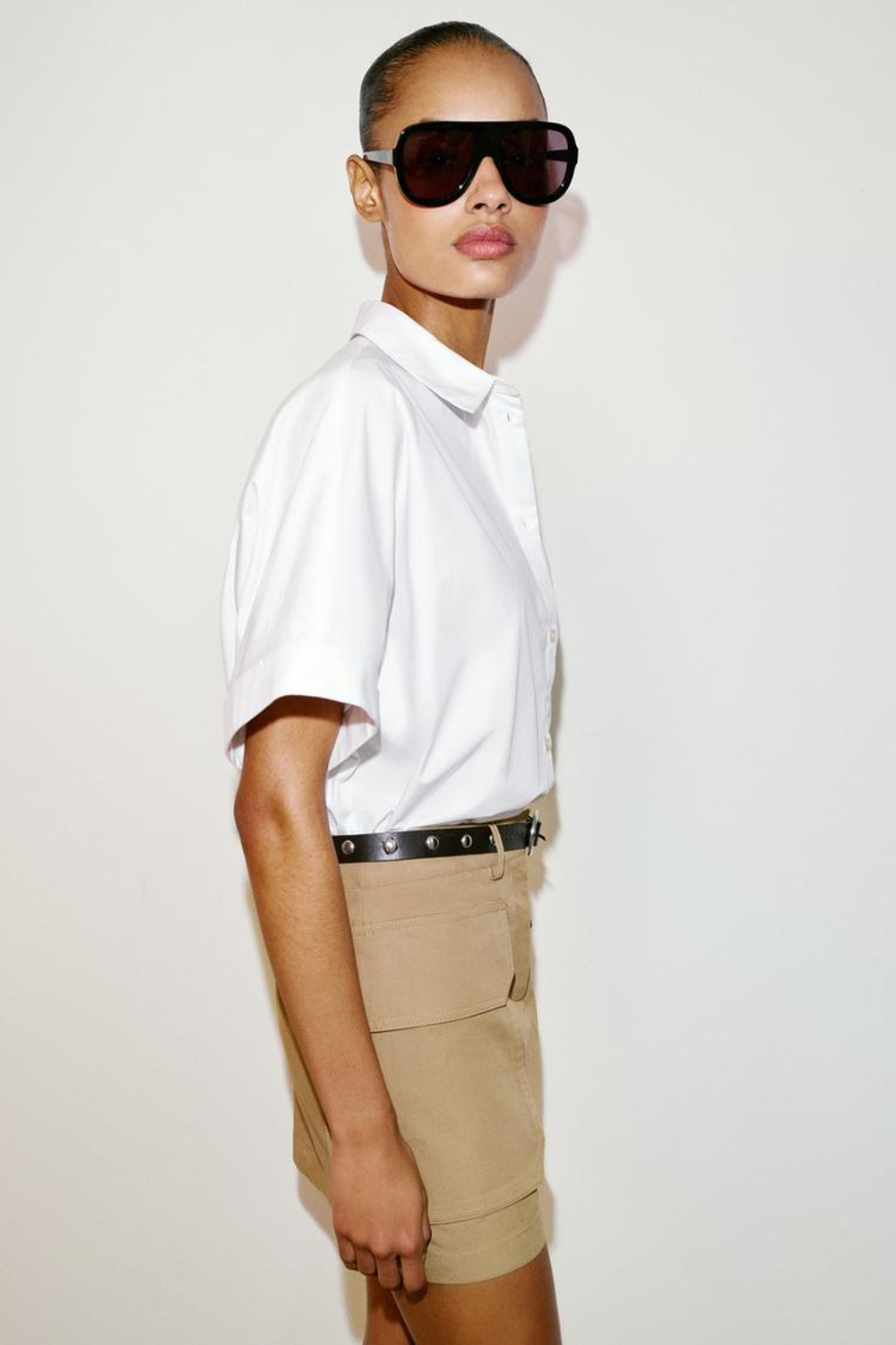 ZARA РУБАШКА ИЗ ПОПЛИНА С КОРОТКИМ РУКАВОМ, БЕЛЫЙ